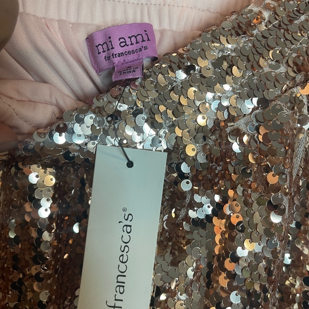 Francesca's Miami Collections Gold Sequin fully lined pants size small NWT - Picture 2 of 7